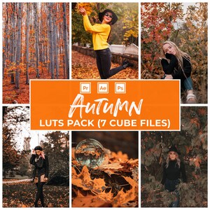 May include: A collage of autumn-themed images. The central image features the word "Autumn" in white script, with "LUTS PACK (7 CUBE FILES)" below. Other images show fall foliage and people in autumn settings.