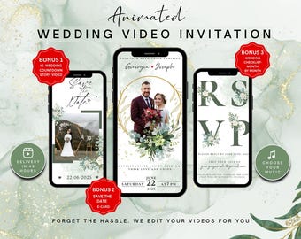 Watercolor Eucalyptus Animated Wedding Video Invitation (Digital Download)
