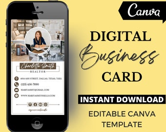 Real Estate Digital Business Card Template, Canva Editable (Digital Download)