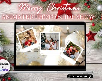 Christmas Photo Slideshow Video Template with Music (Canva Editable)