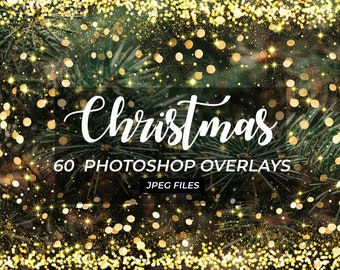 60 Christmas Photo Overlays: Bokeh, Confetti, Golden Light (JPEG)