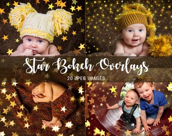 Star Bokeh Photo Overlays | Golden Christmas, Wedding (JPEG)