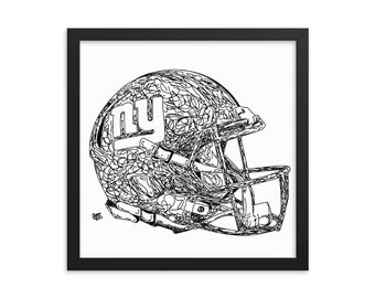 May include: A black and white line art illustration of a football helmet with the New York Giants logo, "NY", on the side.