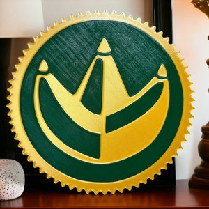 8 inch 3D Printed Large Green Power Ranger Coin shaped Wall Decor