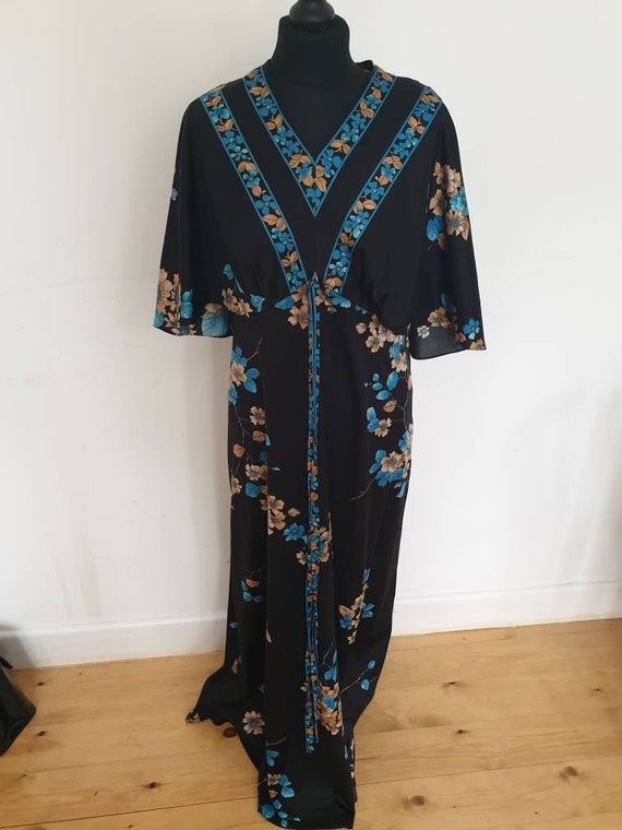 Kimono Dress Black Oriental 1970s