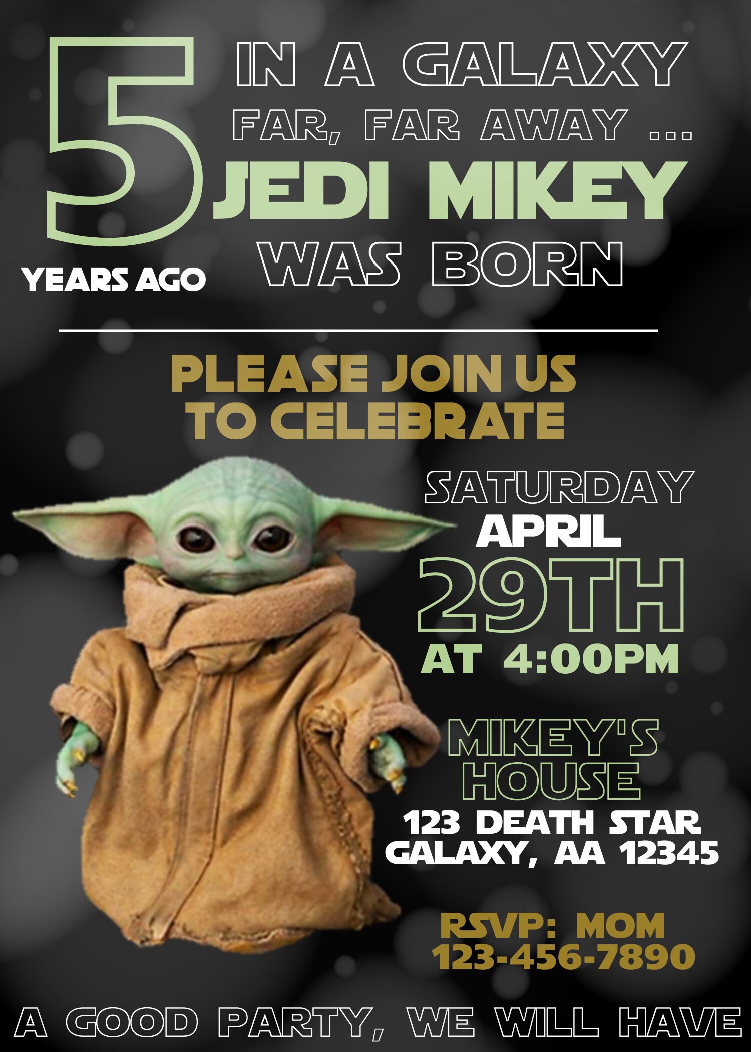 Baby Yoda Birthday Invitations Grogu Birthday Star Wars Etsy