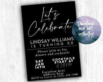 Minimal Party Invitation for All Occasions, Digital Mobile Invitation Download, Modern Birthday Invitation, Simple Birthday Party Invitation