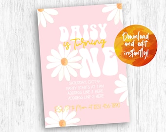 Daisy Retro First Birthday Invitation Birthday Template Daisy Retro Vintage Birthday Girl Teen Birthday Party