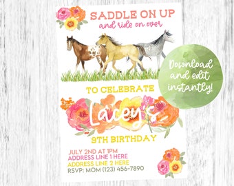 Horse Birthday Invitation Horse Birthday Party Horse Birthday Party Invitation Cowgirl Birthday Decoration Cowgirl Birthday Horse Birthday