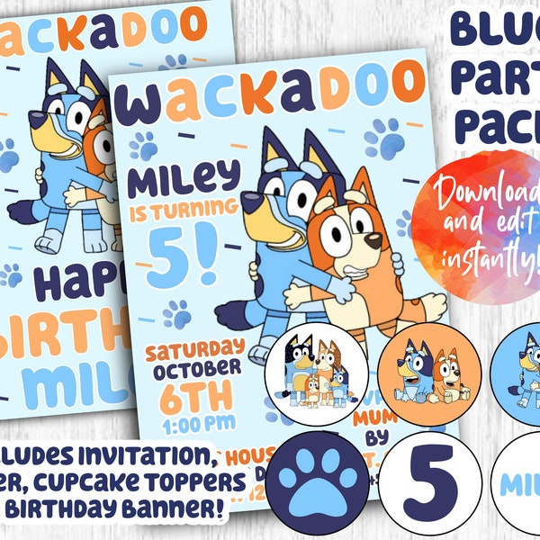 Invitation d'anniversaire Bluey Bluey Invite Bluey et décorations de fête de Bingo Bluey Bingo maman papa fête d'anniversaire décorations d'invitation