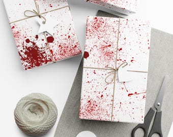 Wrapping Paper - Blood Splatter Design, Horror Gift Wrap, Halloween Present Decor, Unique Gift Wrap, Spooky Paper Roll, Creepy Holiday Wrap
