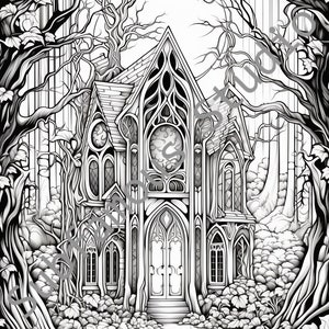 Gothic Dream Homes 1 Coloring Pages - Set of 5 (Digital Download)
