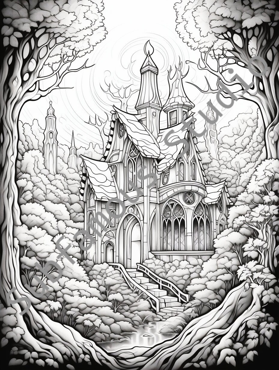 Gothic Dream Homes 2 Coloring Pages Set of 5 digital Download - Etsy