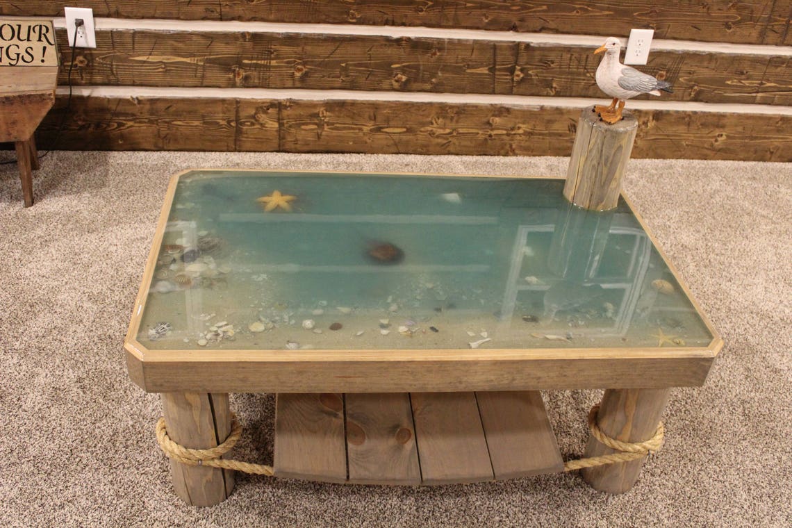 Beach Themed Epoxy Top Coffee Table Etsy