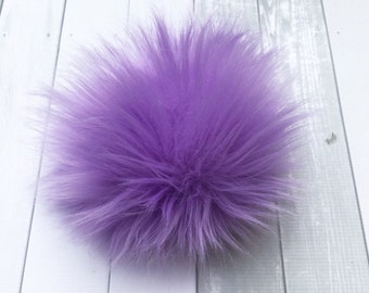 Luxury Faux Fur Lilac Large 6inch Pom Poms, fake fur, purple, crochet, knit, snap button, craft, hat, beanie, accessories, spring