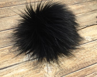 Luxury XL Faux Fur Gorgeous Black Pom Pom, knit, crochet, craft, extra large, fake fur, beanie, hat, winter, accessory