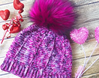 SWAK Hat Crochet Pattern - ELECTRONIC PDF- beanie, hat, slouchy, easy, beginner, dk, knit, diy, crochet, pattern, pompom