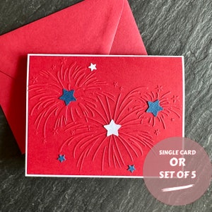 Embossed July 4th handmade greeting card in red white and blue, Independence Day card set, Fireworks card, Fourth of July, Personalized card