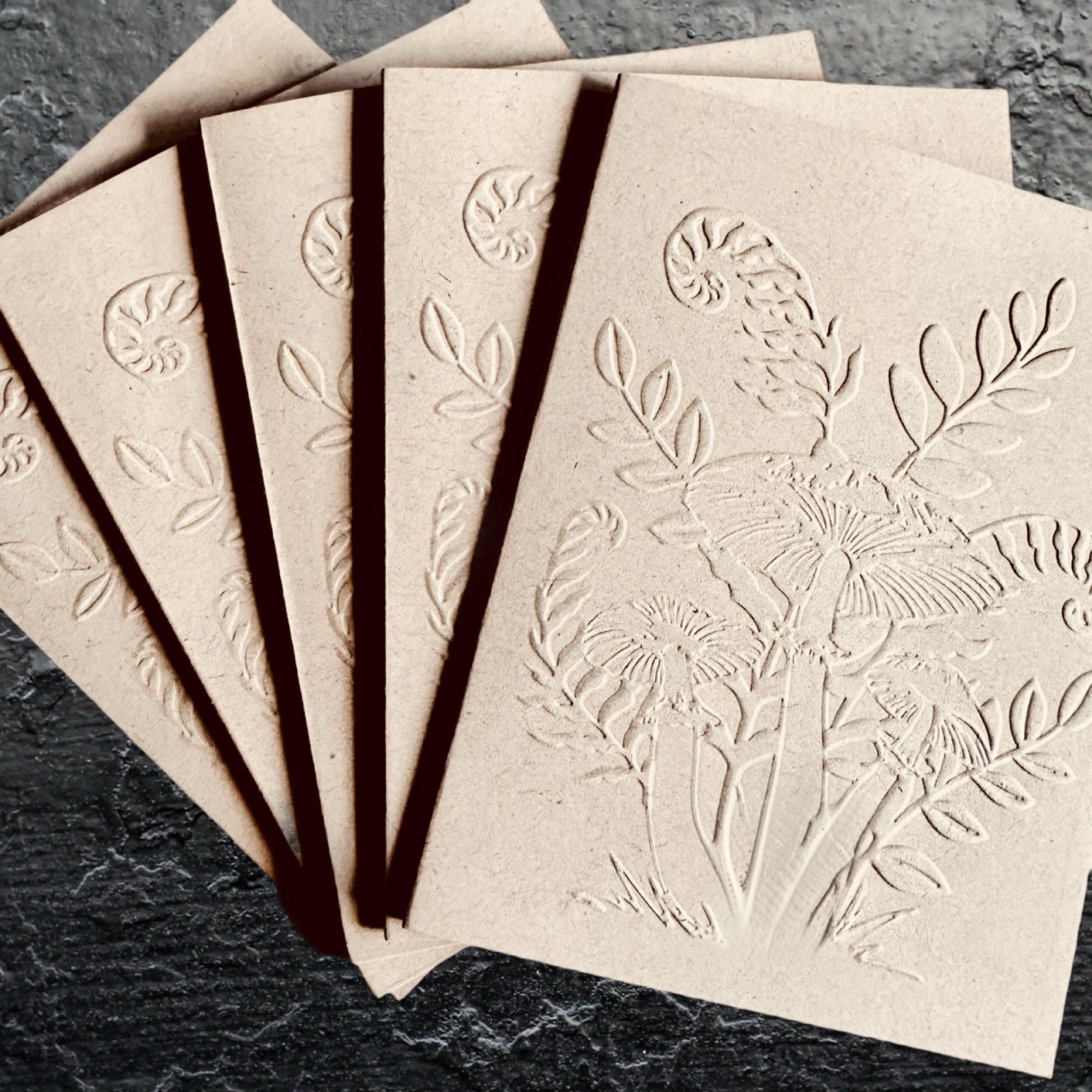 Embossed Botanical Note Cards With Mushrooms and Ferns, Set of 5, Boho ...