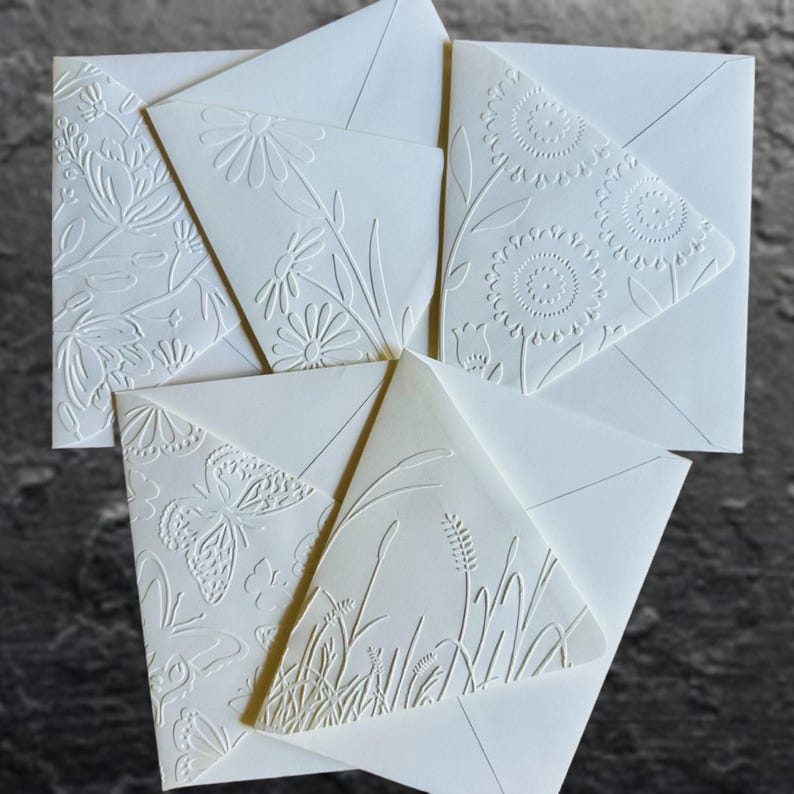 Embossed Floral Greeting Cards Set, Set of 5 or 10 Blank Botanical ...