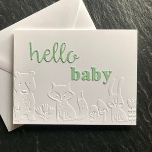 New baby card, Single or Set of 4, Welcome baby, Handmade greeting, Baby shower gift, Woodland animals, Pregnancy congrats card, Neutral