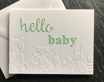 New baby card, Single or Set of 4, Welcome baby, Handmade greeting, Baby shower gift, Woodland animals, Pregnancy congrats card, Neutral
