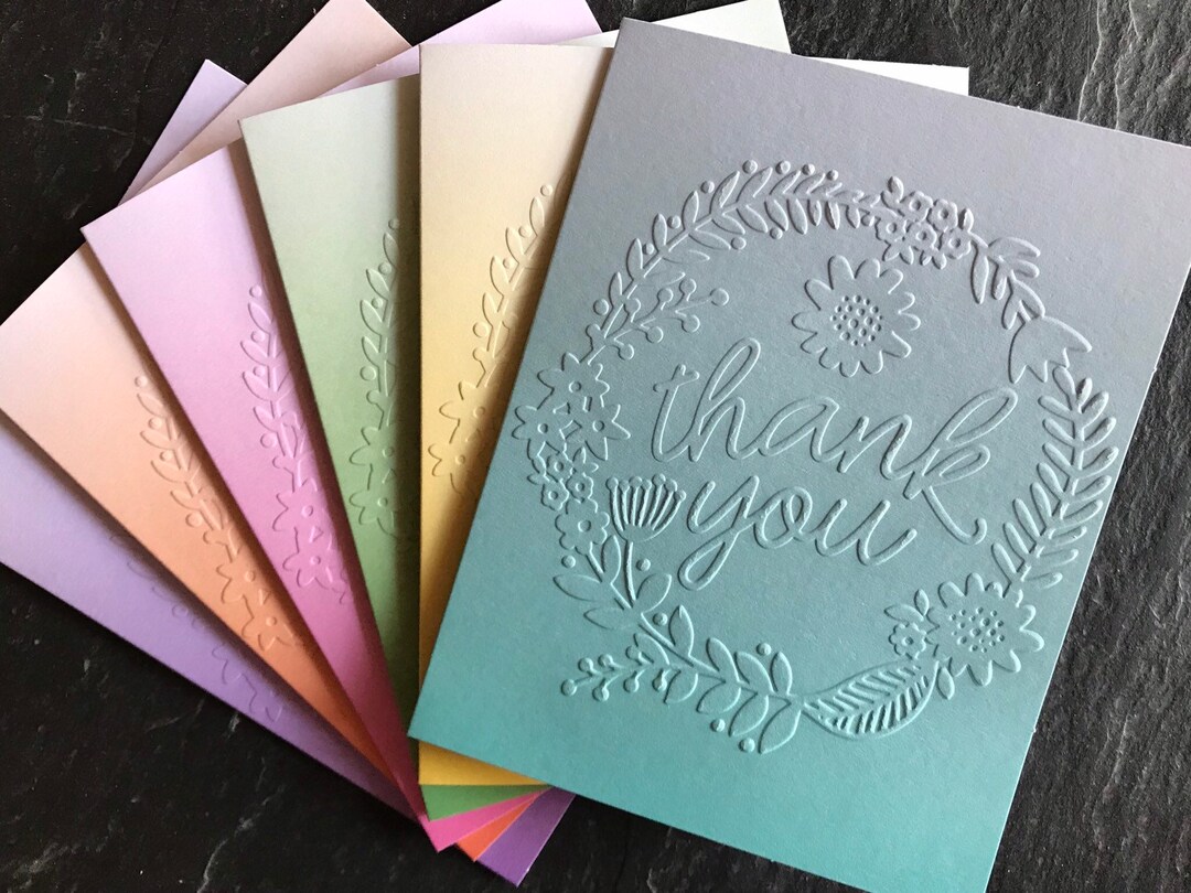 Handmade Embossed Floral Thank You Cards in an Ombre Pattern, Set of 6 ...
