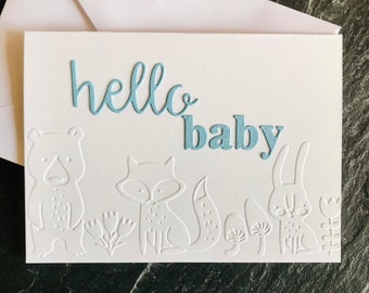 Welcome baby card, Baby boy card, Hello baby, Baby shower gift, Woodland animals, Congrats card, New baby, Card set, Handmade greeting