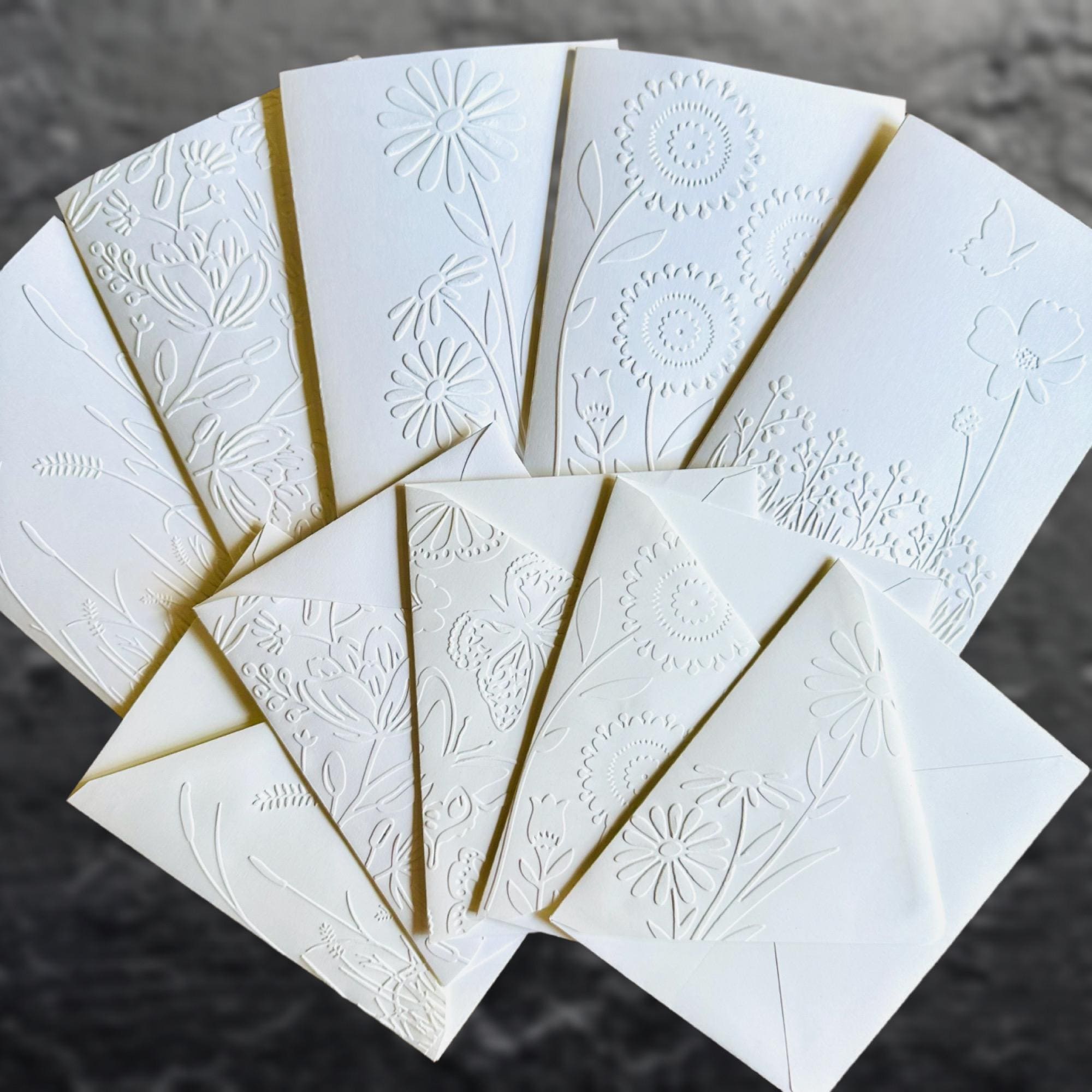 Embossed Floral Greeting Cards Set, Set of 5 or 10 Blank Botanical ...