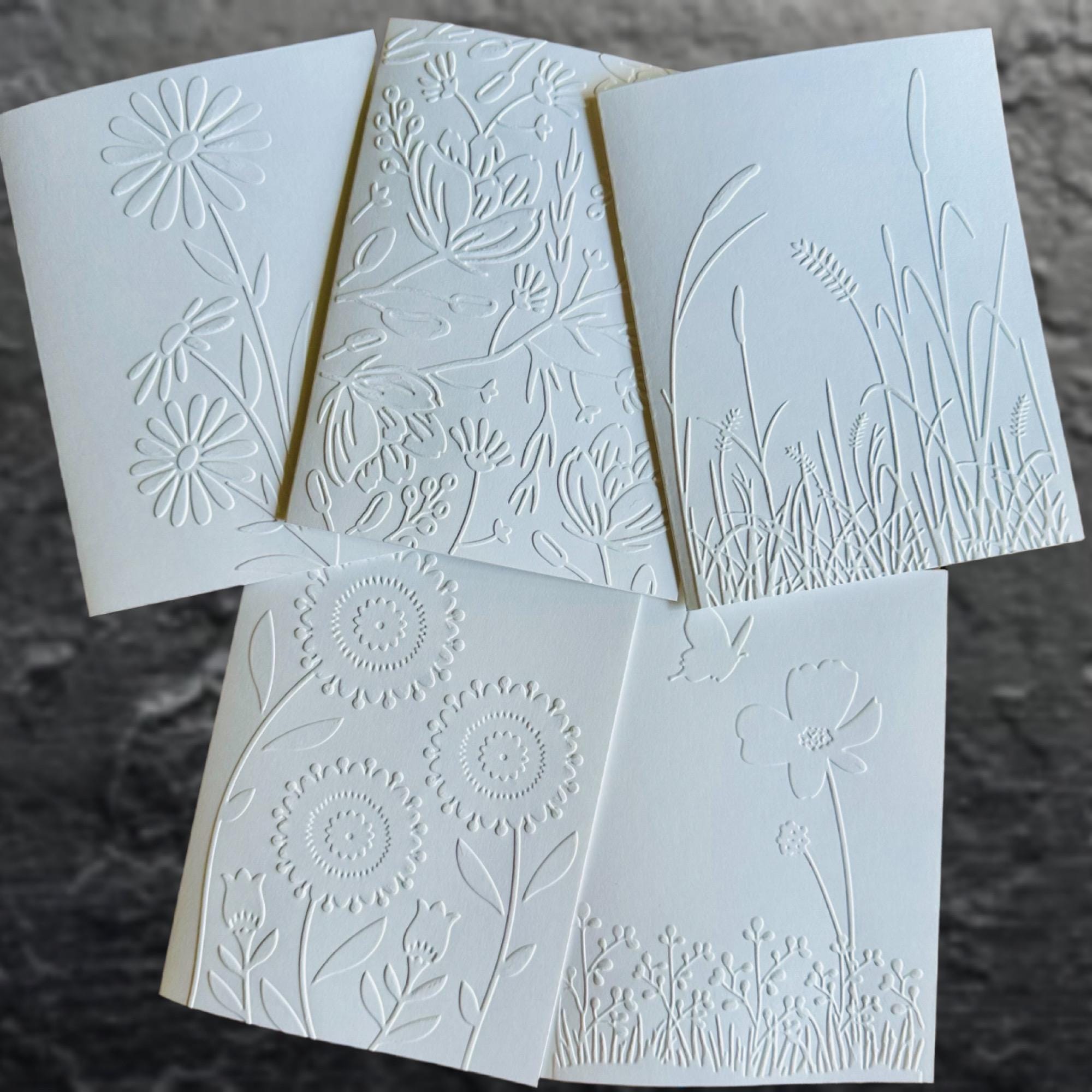 Embossed Floral Greeting Cards Set, Set of 5 or 10 Blank Botanical ...