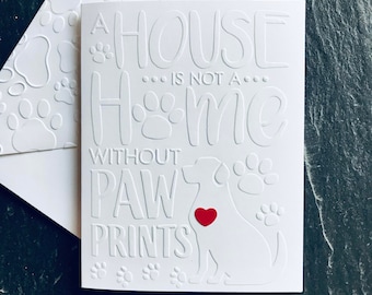 Embossed New Puppy Card, Dog Paw Prints, Pet Adoption