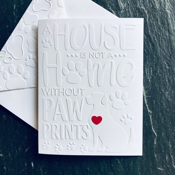 Embossed New Puppy Card, Dog Paw Prints, Pet Adoption