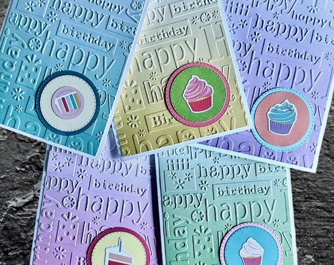 Embossed Birthday Cards Set of 5, Handmade Happy Birthday Greeting ...