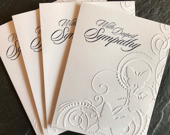 Handmade sympathy card, Single or set of 4, Embossed greeting cards set, Condolence card, Sorry for your loss, Bereavement card