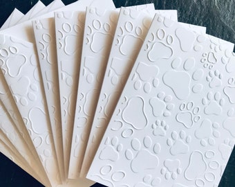 Handmade dog notecards - Set of 5 or 10, Embossed paw prints, Card pack for thank you & all occasions, Bulk note cards