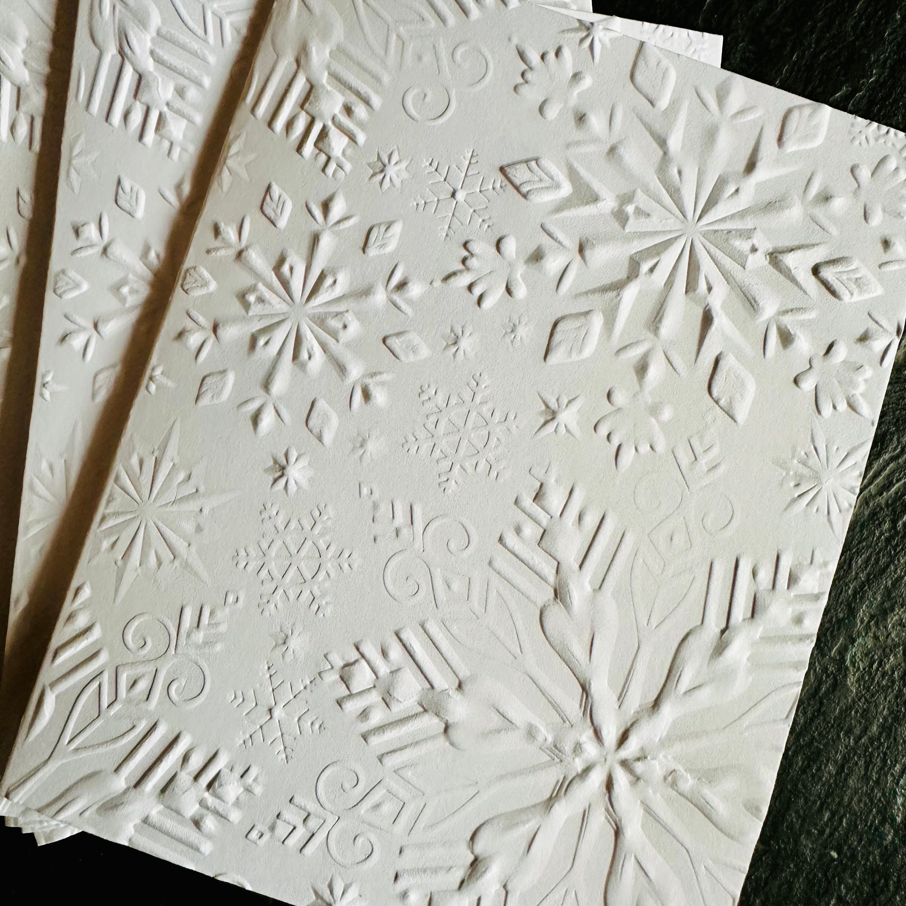 Minimalist All White Winter Holiday Cards Set With Embossed 3D ...