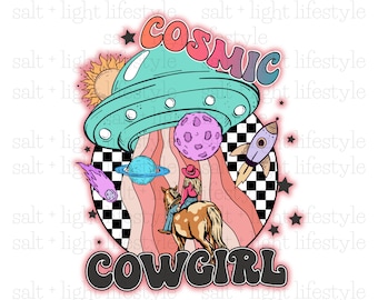 Kosmisk cowgirl PNG, sublimeringsdesign (digital nedladdning)