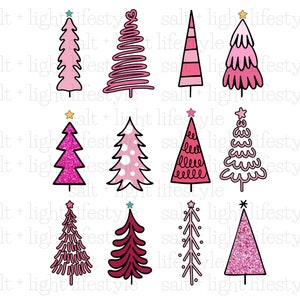 Pink christmas trees png, christmas tree png, holiday, png, svg, digital download