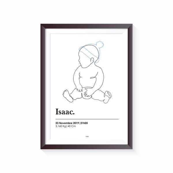 Affiche naissance Bébé Personnalisée Garçon numérique et papier