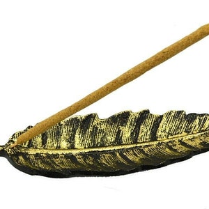 Golden Metal Narrow Leaf Incense Smudge Burner, Home Decor, ETC. 10&quot;L 3&quot;W