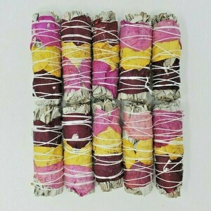 3 Pack California White Sage Smudge Sticks w/ Rose Petals 4&quot; Negativity Removal