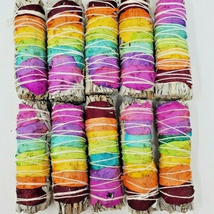 10 Pack California White Sage Smudge Sticks w/ Color Rose Petals 4&quot; Negativity Removal