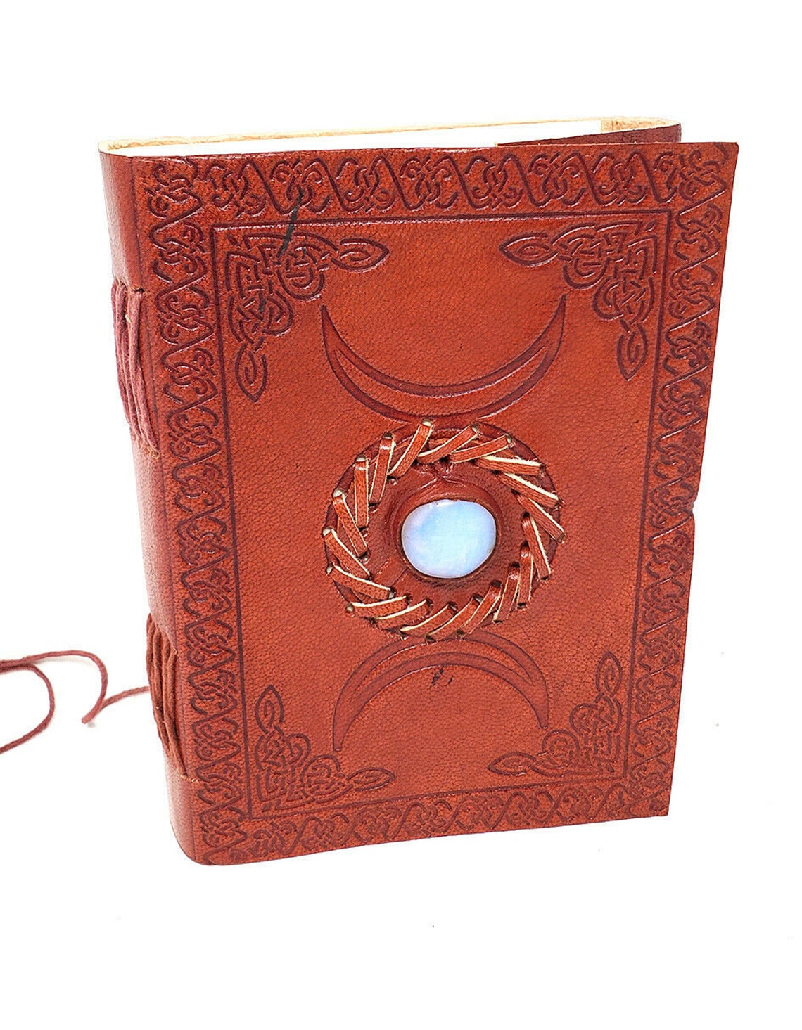 Triple Moon With Stone Leather Journal 5x7 With Cord Etsy
