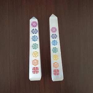 Selenite Obelisk 7 Chakra Colorful Tower 6-7&quot; (2 Pc)