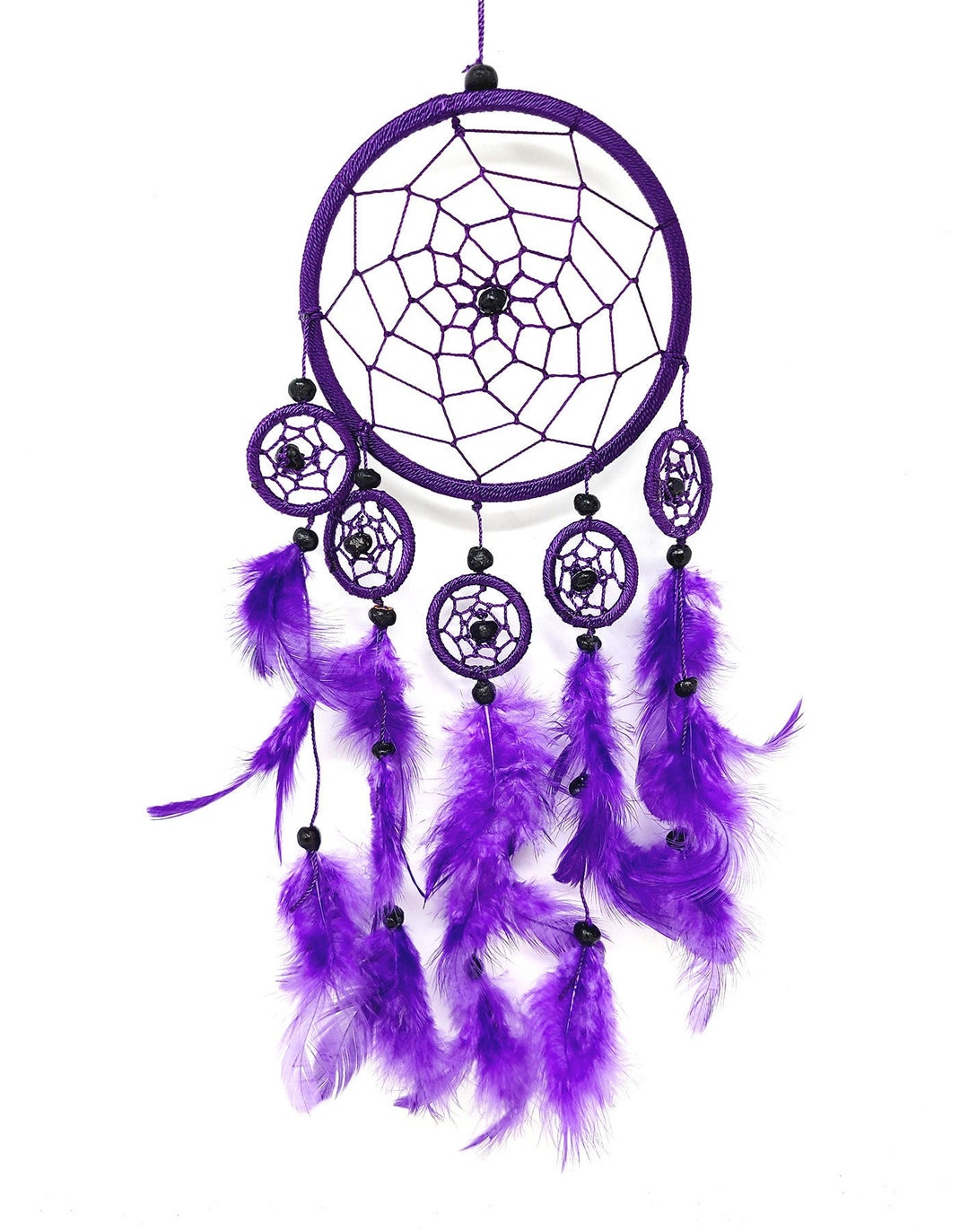 4.5" Purple Dream Catcher With Feathers & Beads - Etsy
