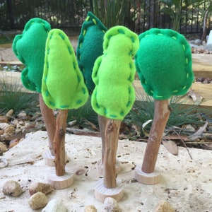 EVERGREEN Felt Trees Wooden Trunk - Small World Pretend Play - Reggio - SET of 5