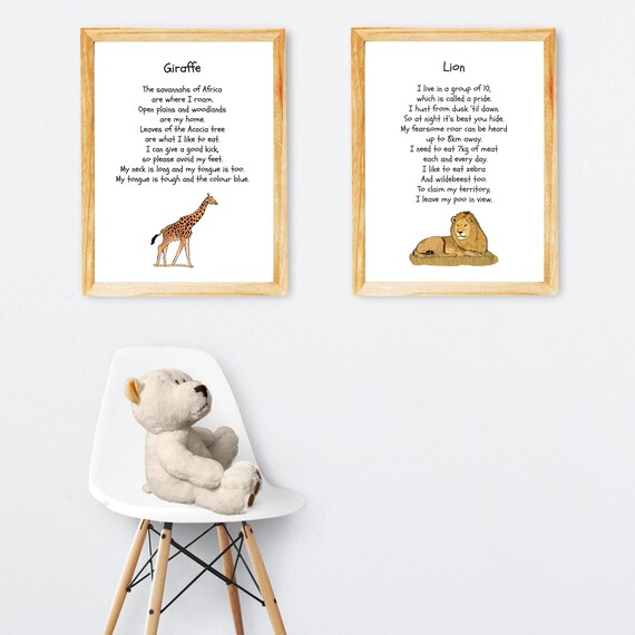 Giraffe And Lion A4 Print Two Prints Safari Jungle Themed Etsy