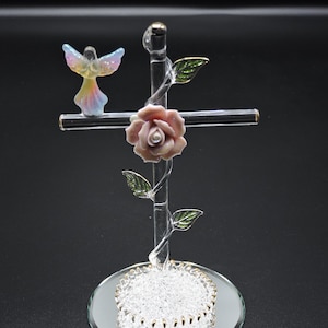 Handmade Glass Cross with Angel