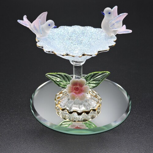 Hand Made Blown Glass Bird Bath Birdie Splash Etsy