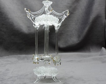 Handmade Blown Glass Pig Carousel with 22K Gold Trim
